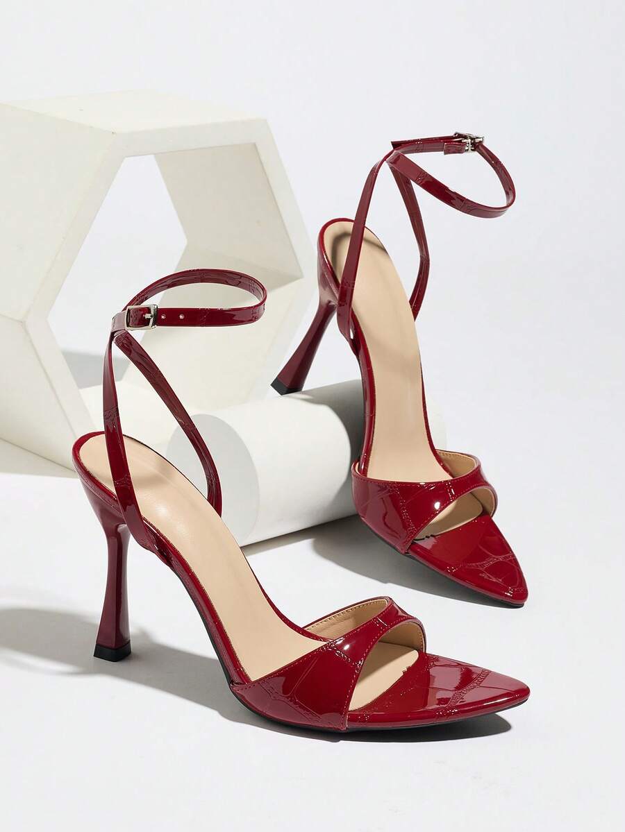 Women's open toe high heel stiletto sandals with sleek slingback buckle strap