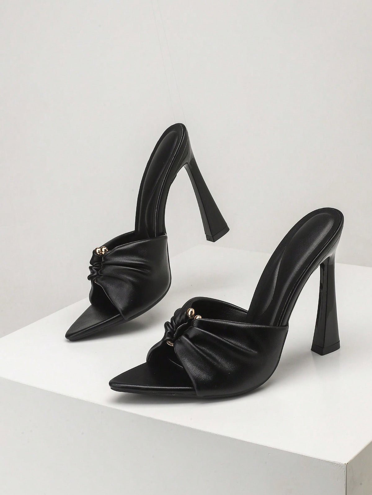 Women's open toe stiletto high heel slingback sandals in smooth PU leather