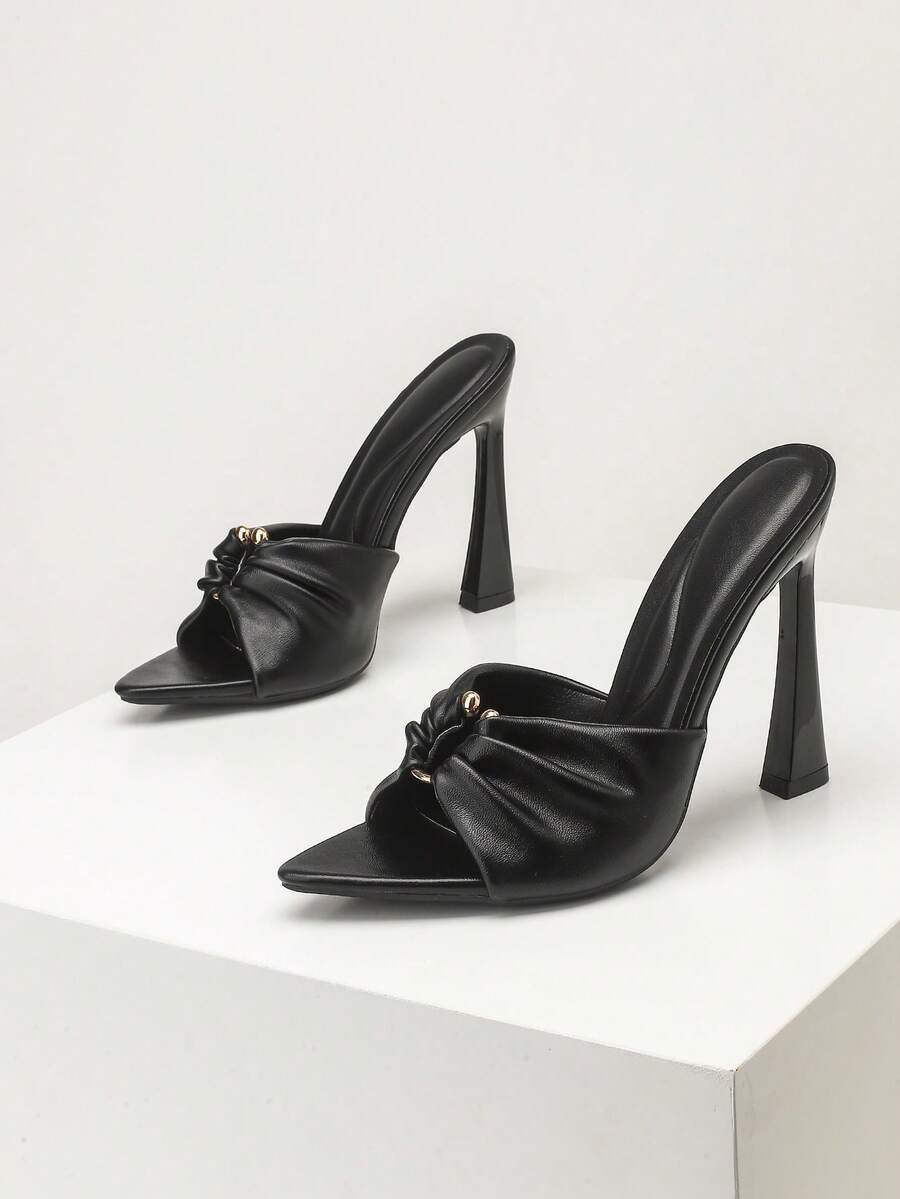 Women's open toe stiletto high heel slingback sandals in smooth PU leather