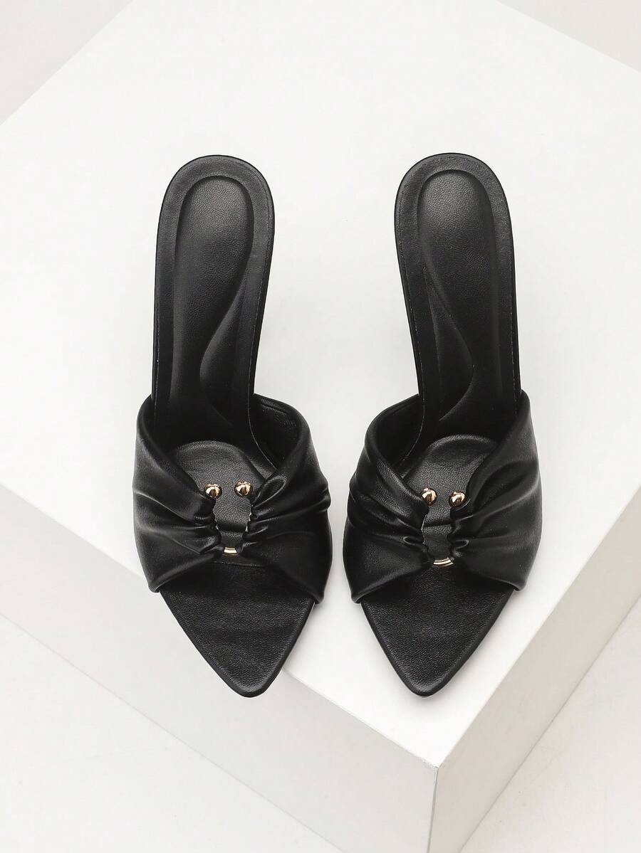 Women's open toe stiletto high heel slingback sandals in smooth PU leather