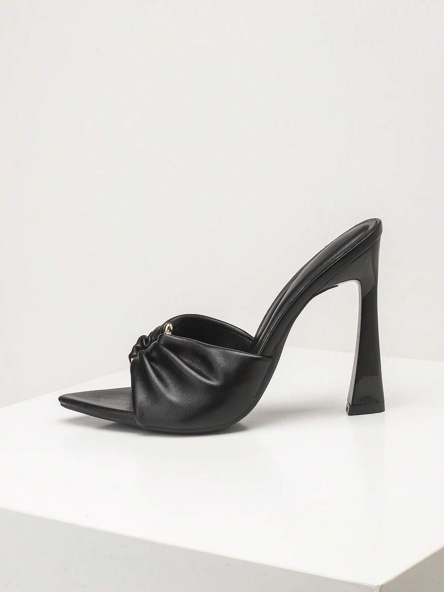 Women's open toe stiletto high heel slingback sandals in smooth PU leather
