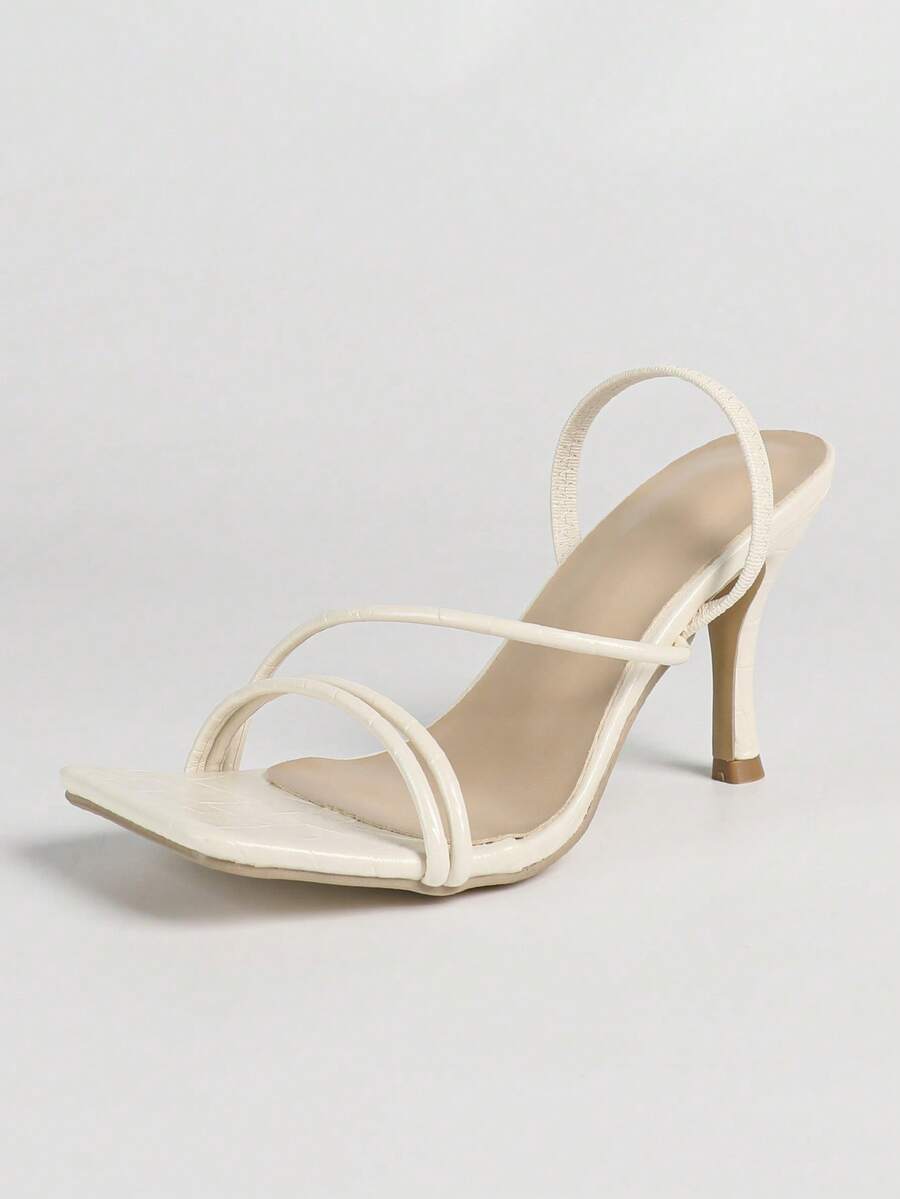 Women's square toe stiletto high heel sandals with open toe and ruched slingback strap