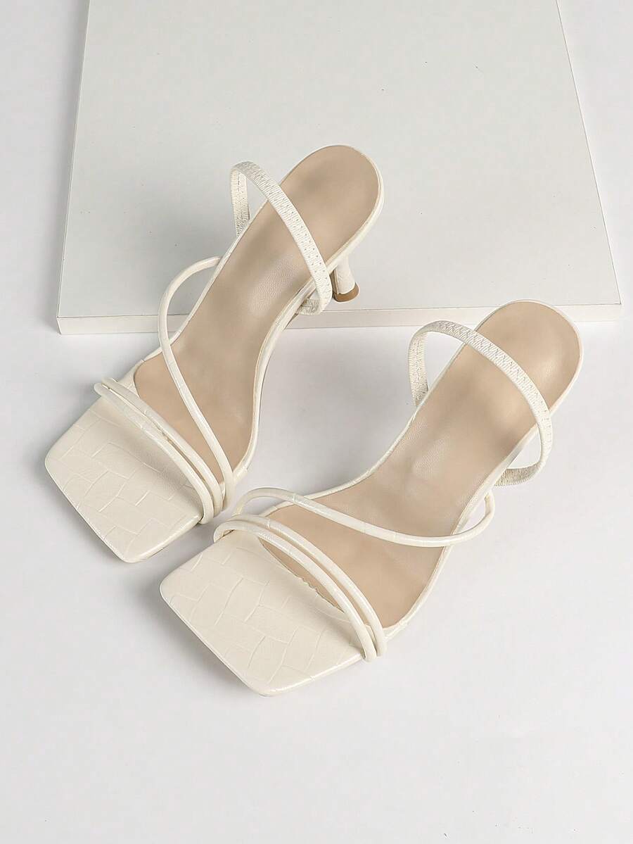 Women's square toe stiletto high heel sandals with open toe and ruched slingback strap