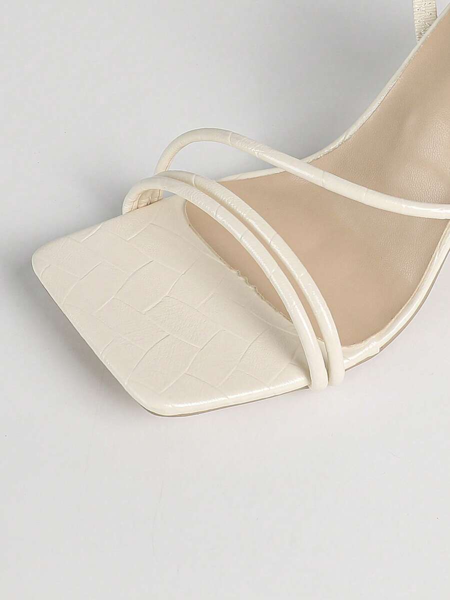 Women's square toe stiletto high heel sandals with open toe and ruched slingback strap