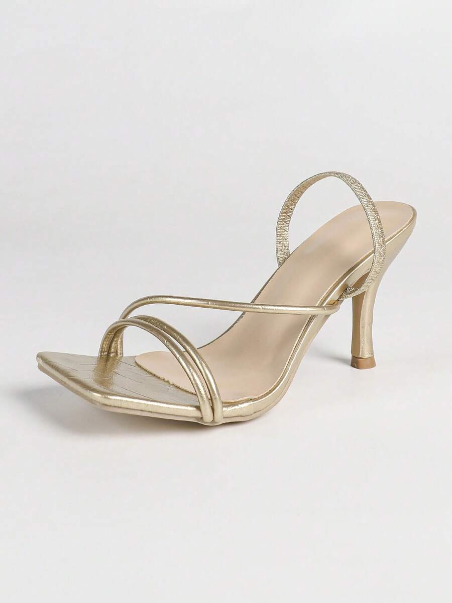 Women's square toe stiletto high heel sandals with open toe and ruched slingback strap