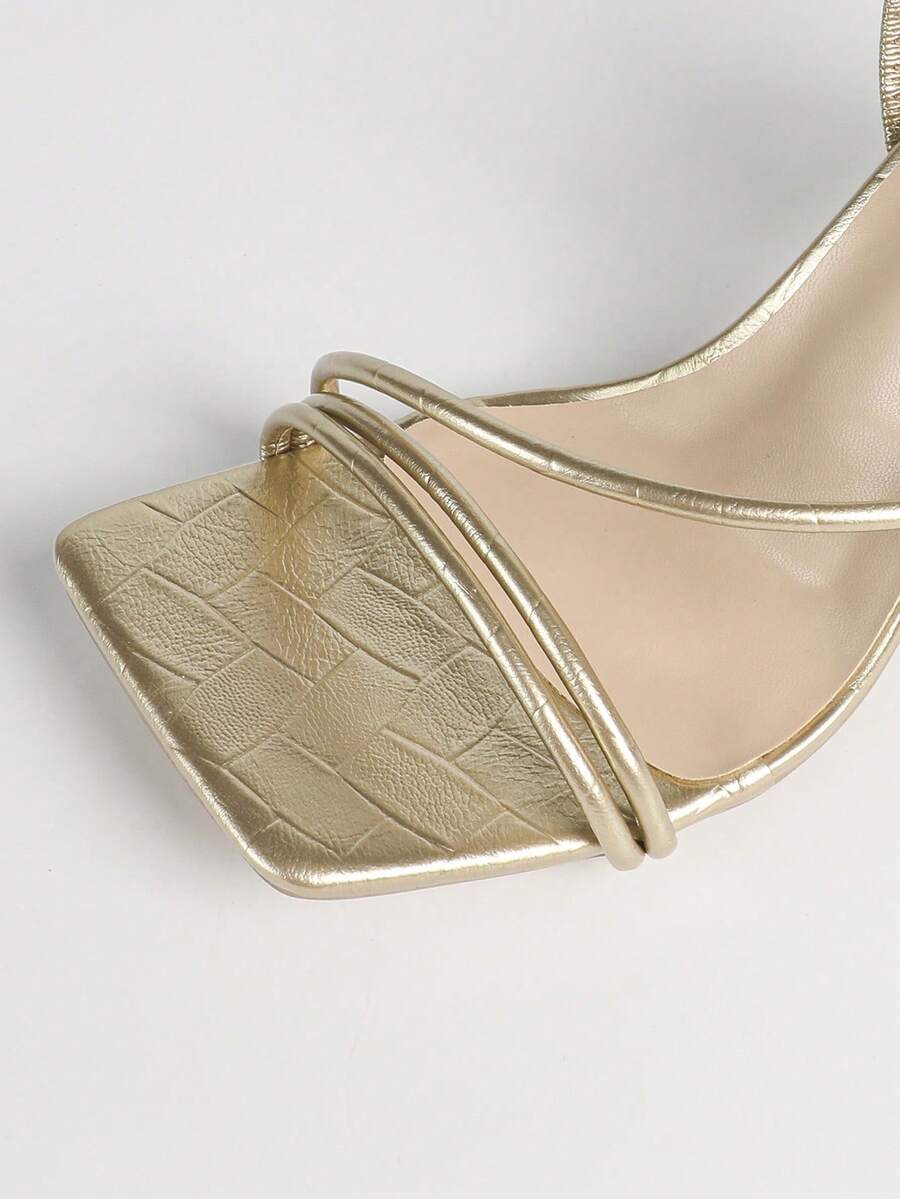 Women's square toe stiletto high heel sandals with open toe and ruched slingback strap