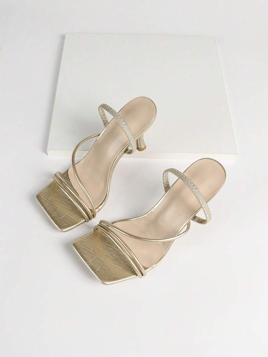 Women's square toe stiletto high heel sandals with open toe and ruched slingback strap