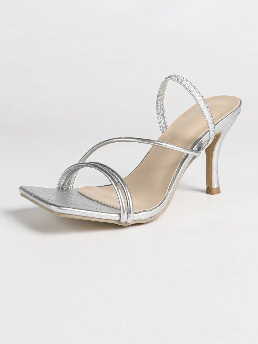 Women's square toe stiletto high heel sandals with open toe and ruched slingback strap