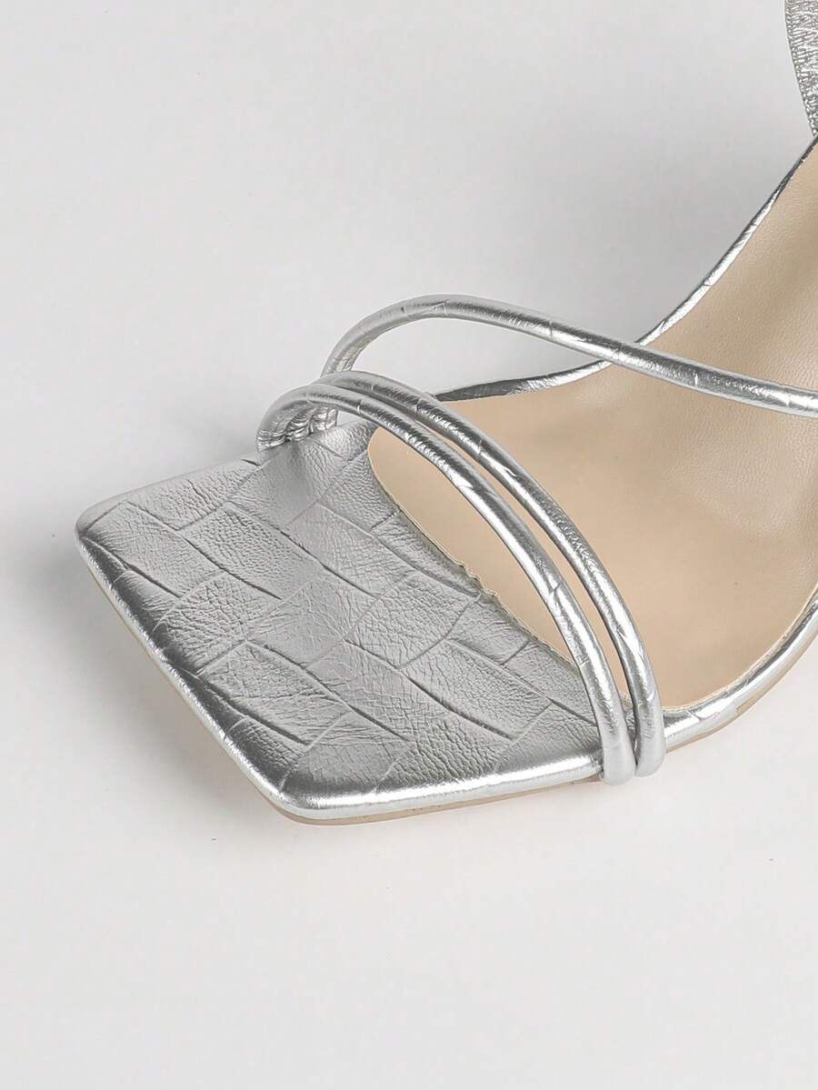 Women's square toe stiletto high heel sandals with open toe and ruched slingback strap