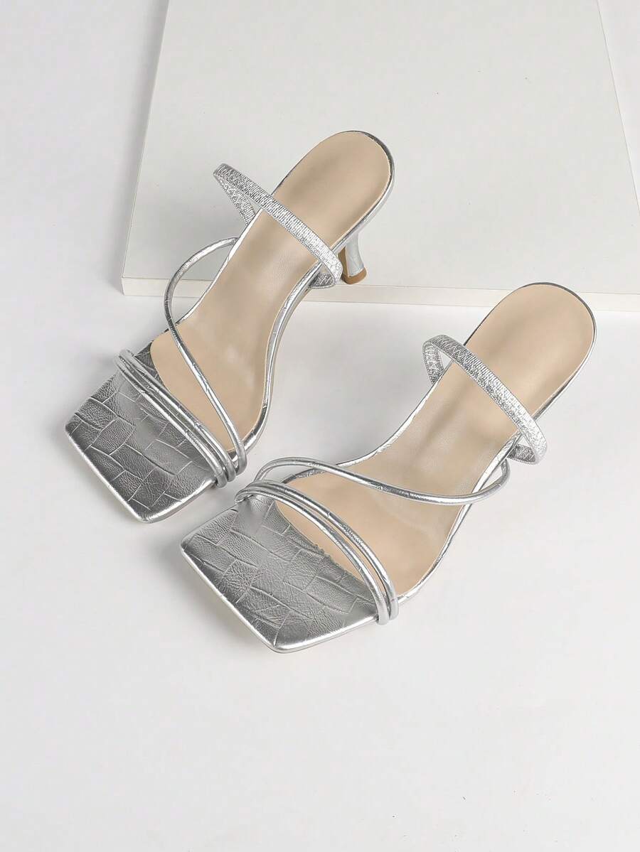 Women's square toe stiletto high heel sandals with open toe and ruched slingback strap