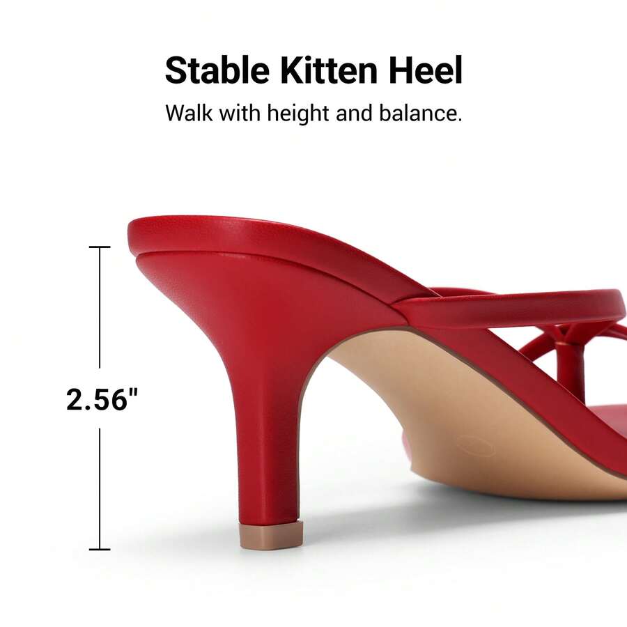 Women's metallic kitten low heel thong sandals featuring an open square toe and slip-on mule design.