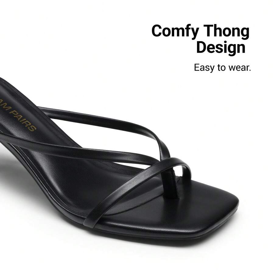 Women's metallic kitten low heel thong sandals featuring an open square toe and slip-on mule design.