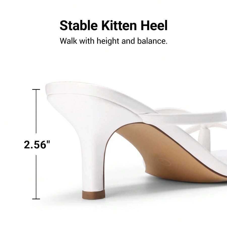 Women's metallic kitten low heel thong sandals featuring an open square toe and slip-on mule design.