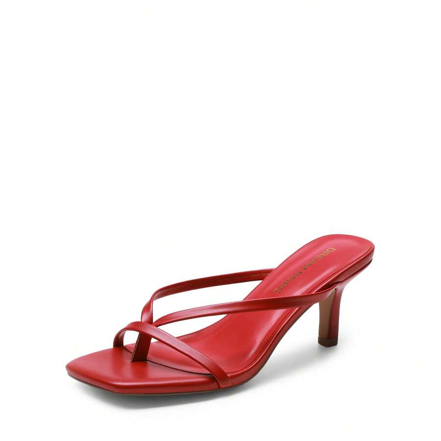Women's metallic kitten low heel thong sandals featuring an open square toe and slip-on mule design.