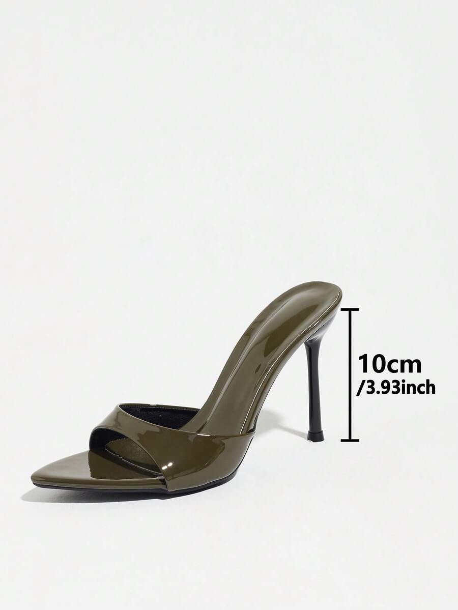 Women's elegant open toe high heel party mules featuring sleek stiletto heels and a slip-on design.