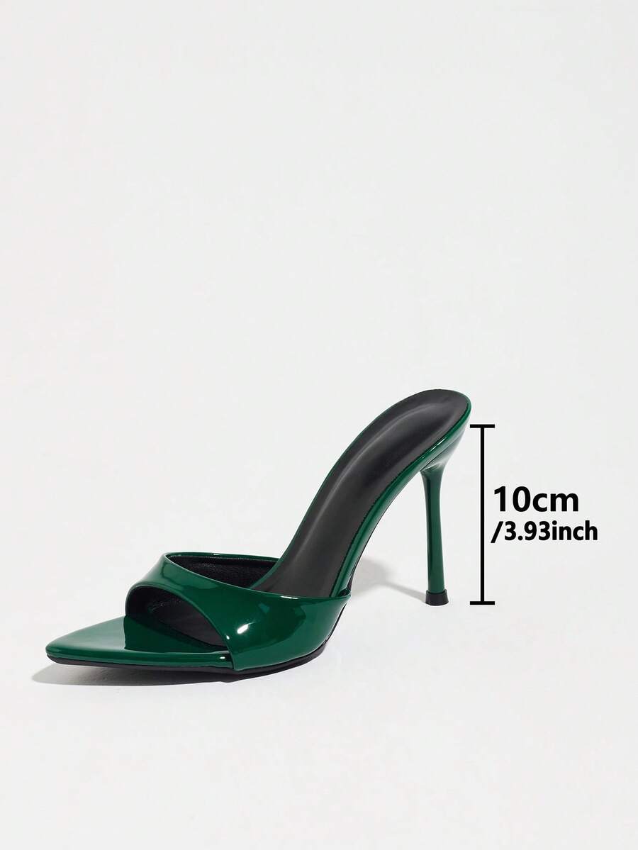 Women's elegant open toe high heel party mules featuring sleek stiletto heels and a slip-on design.