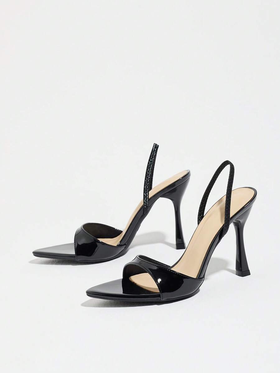 Women's open toe high heel stiletto sandals with sleek slingback buckle strap