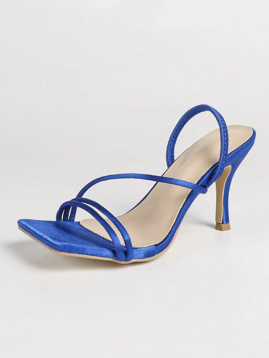 Women's square toe stiletto high heel sandals with open toe and ruched slingback strap