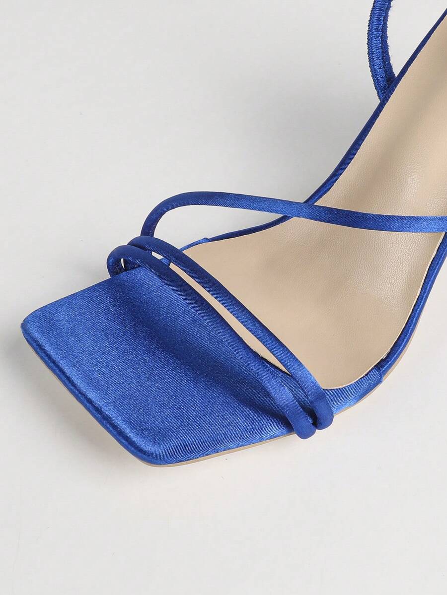 Women's square toe stiletto high heel sandals with open toe and ruched slingback strap