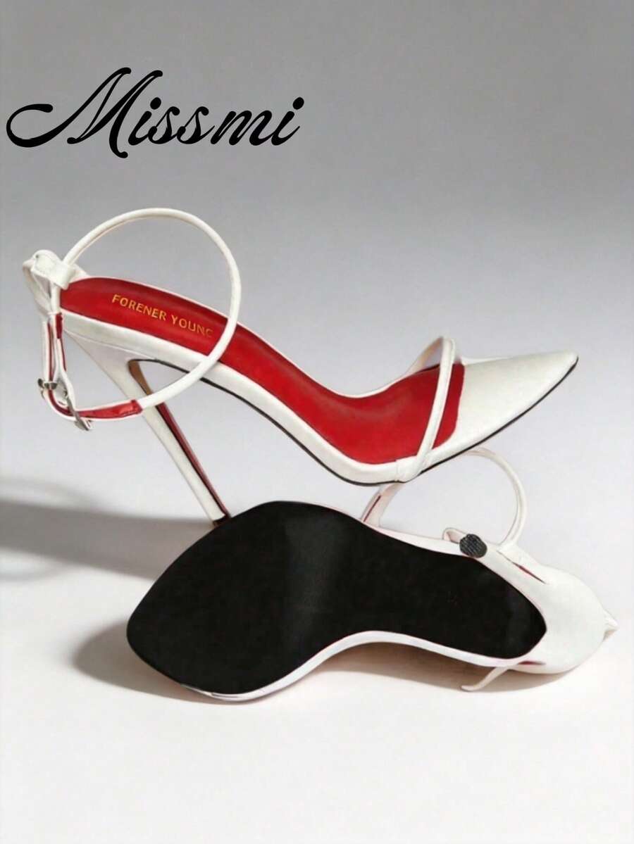 Women's high stiletto heel strap sandals featuring a sleek 12cm thin metal heel and PU leather buckle straps.