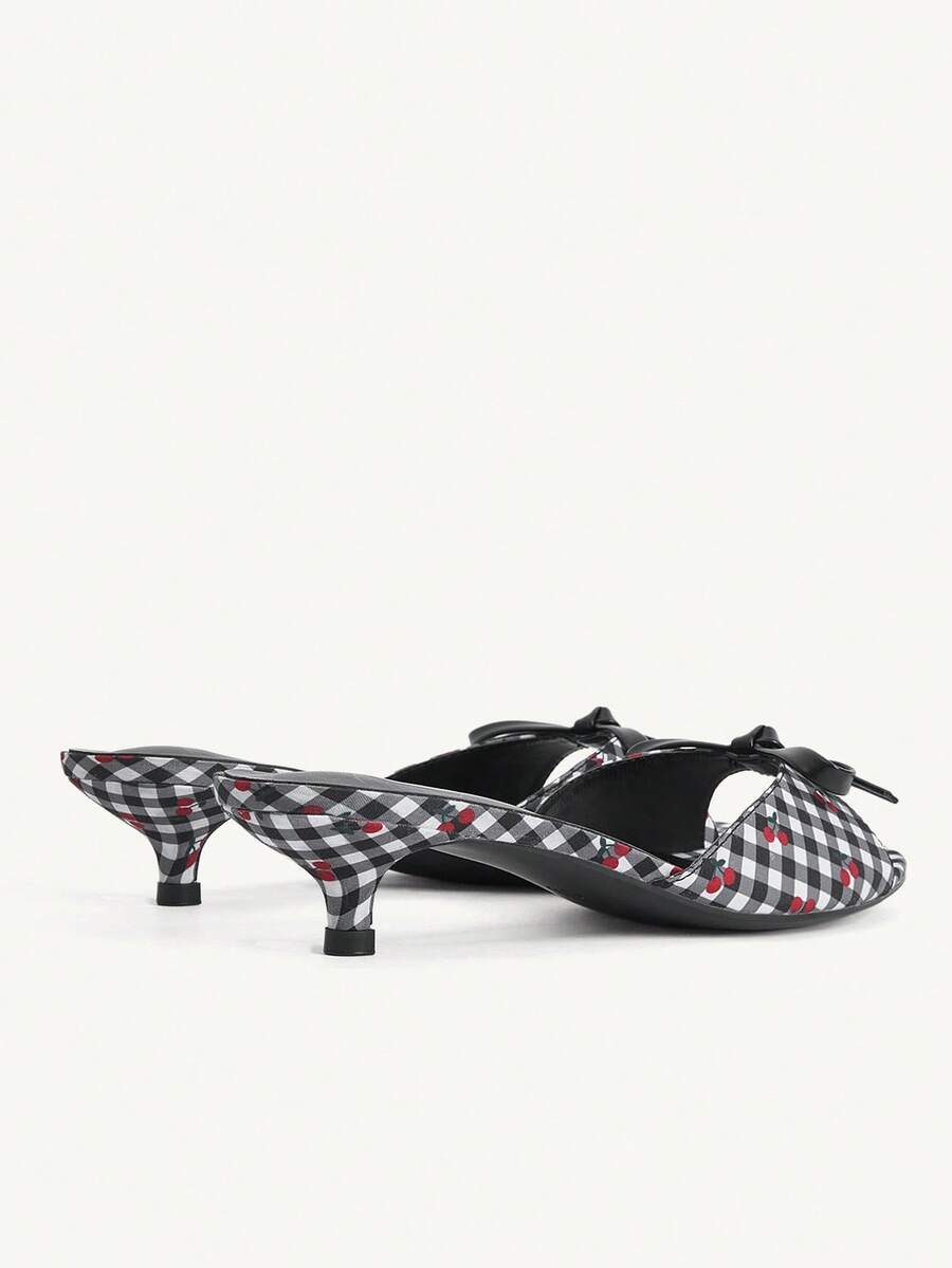 Burgundy high heel sandals for women featuring an open toe, decorative bow, 5.5cm kitten heel, and slingback strap.