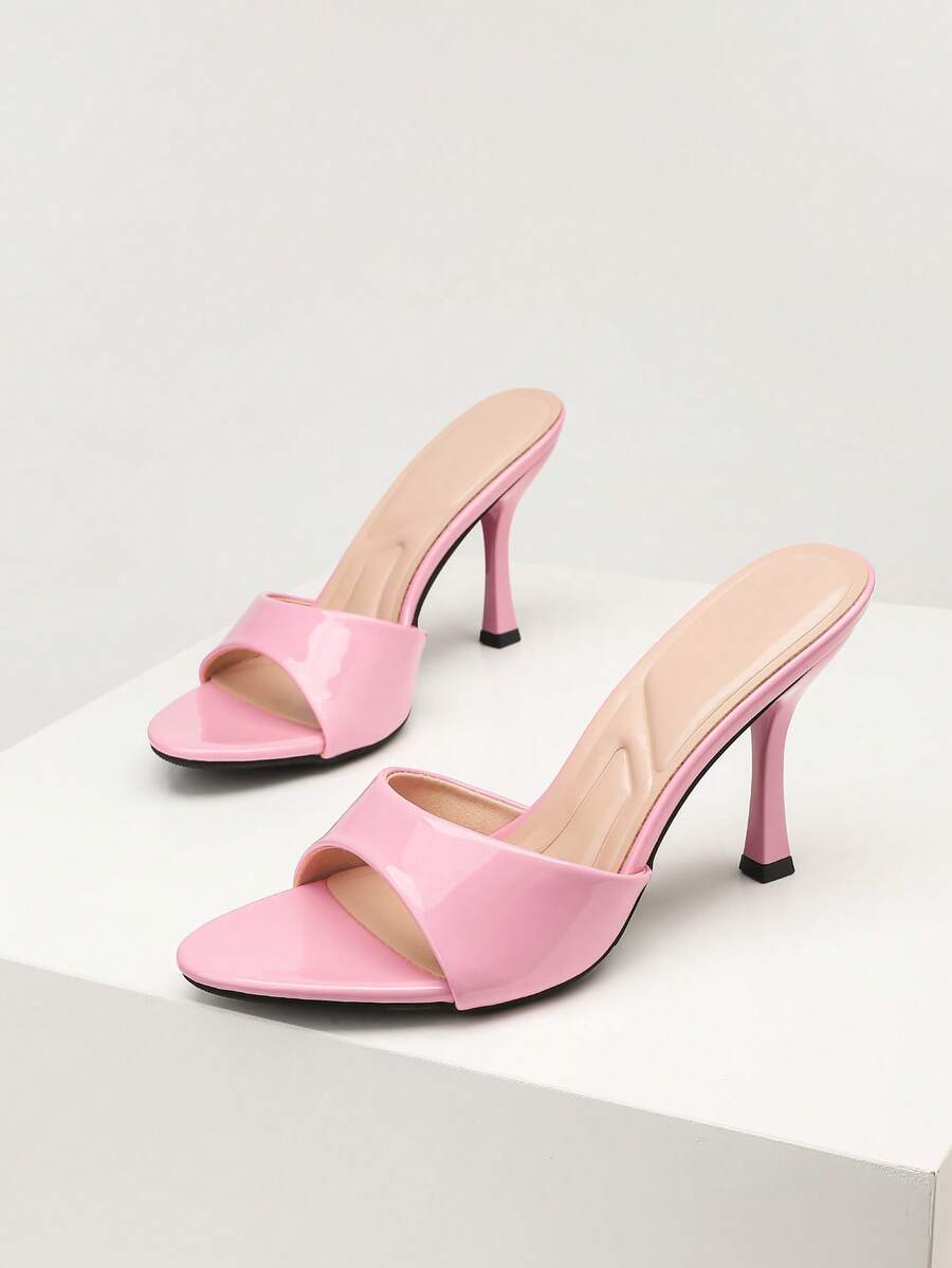 Mauve purple open toe stiletto high heels slippers for women suitable for parties and evening wear.