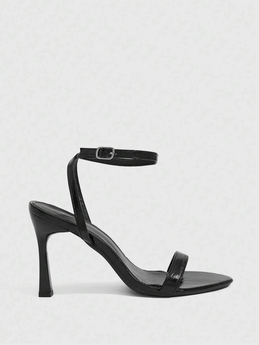 Women's open toe high heel sandals with stiletto heel and buckle ankle strap