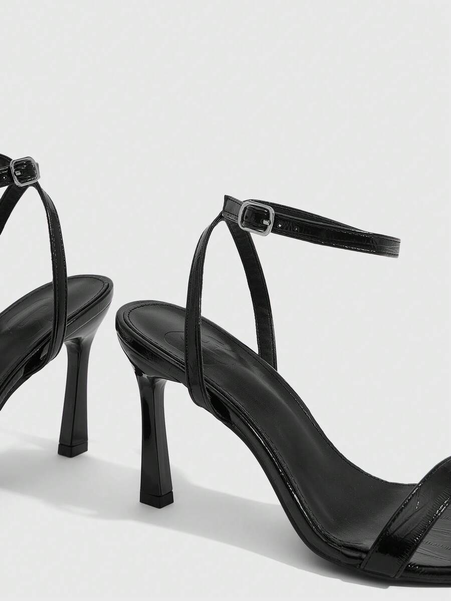 Women's open toe high heel sandals with stiletto heel and buckle ankle strap