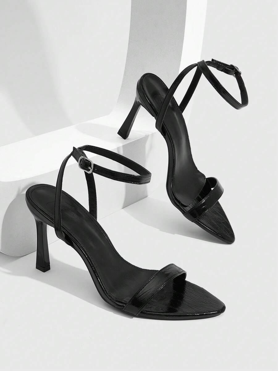 Women's open toe high heel sandals with stiletto heel and buckle ankle strap