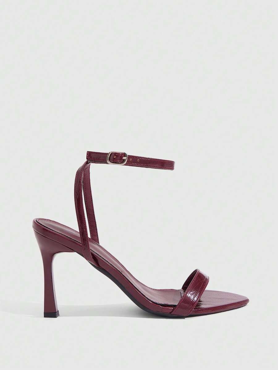 Women's open toe high heel sandals with stiletto heel and buckle ankle strap
