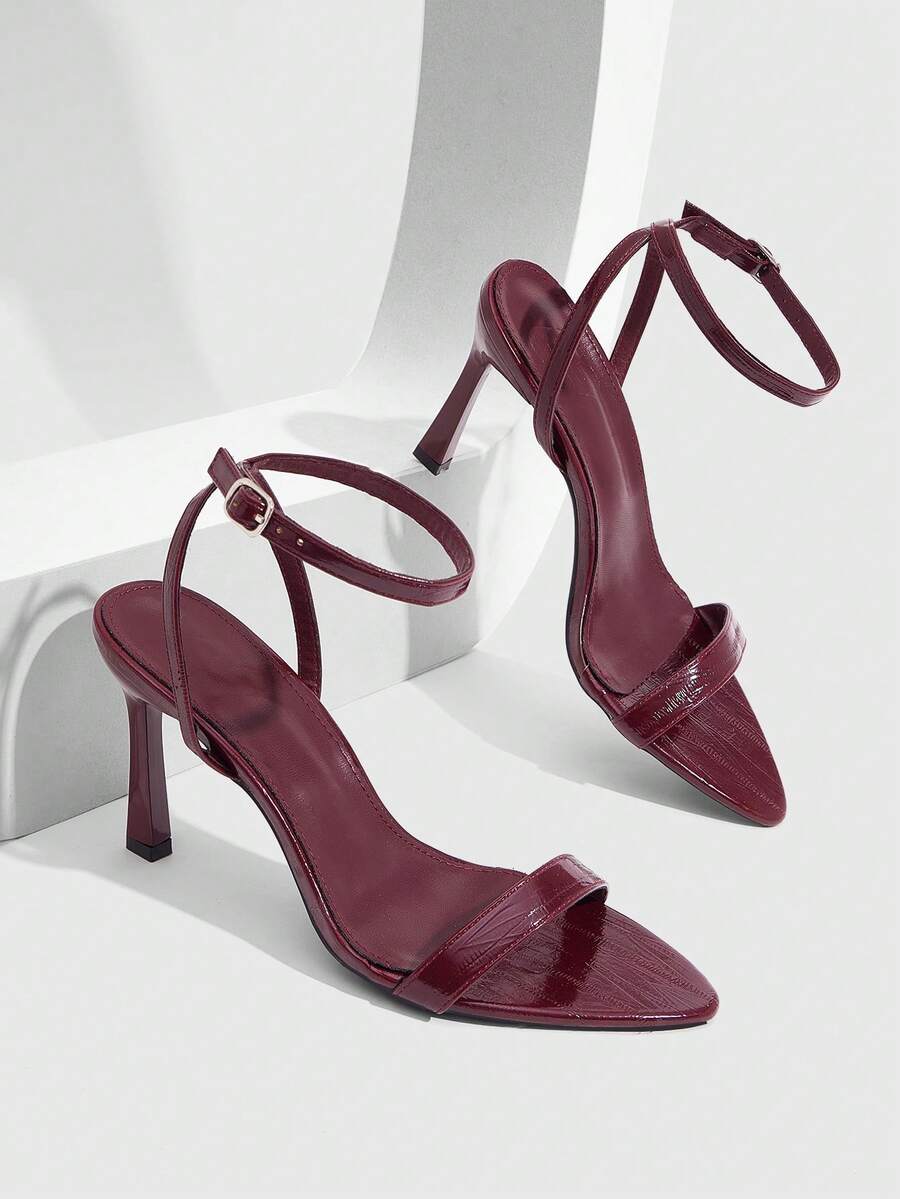 Women's open toe high heel sandals with stiletto heel and buckle ankle strap