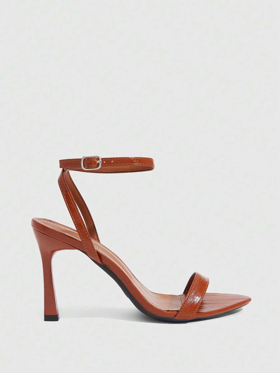 Women's open toe high heel sandals with stiletto heel and buckle ankle strap