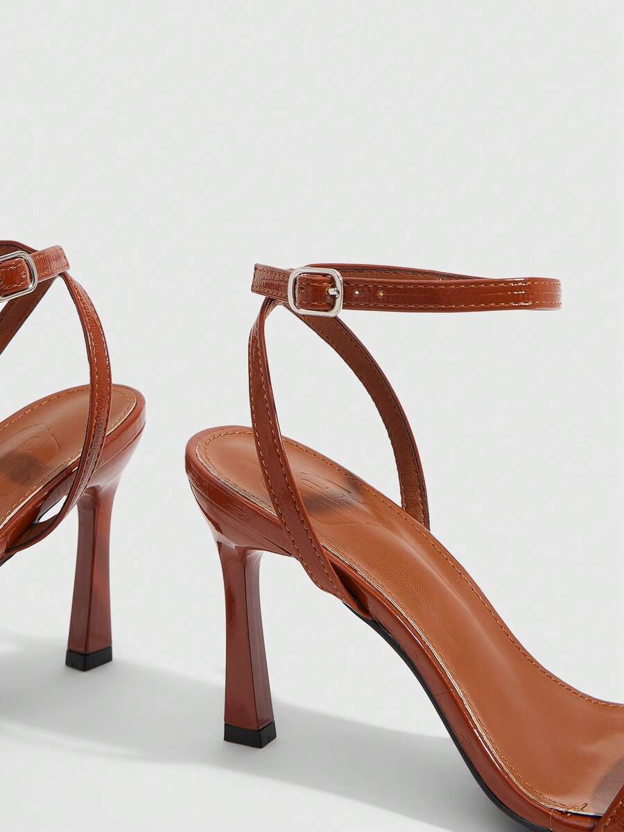 Women's open toe high heel sandals with stiletto heel and buckle ankle strap