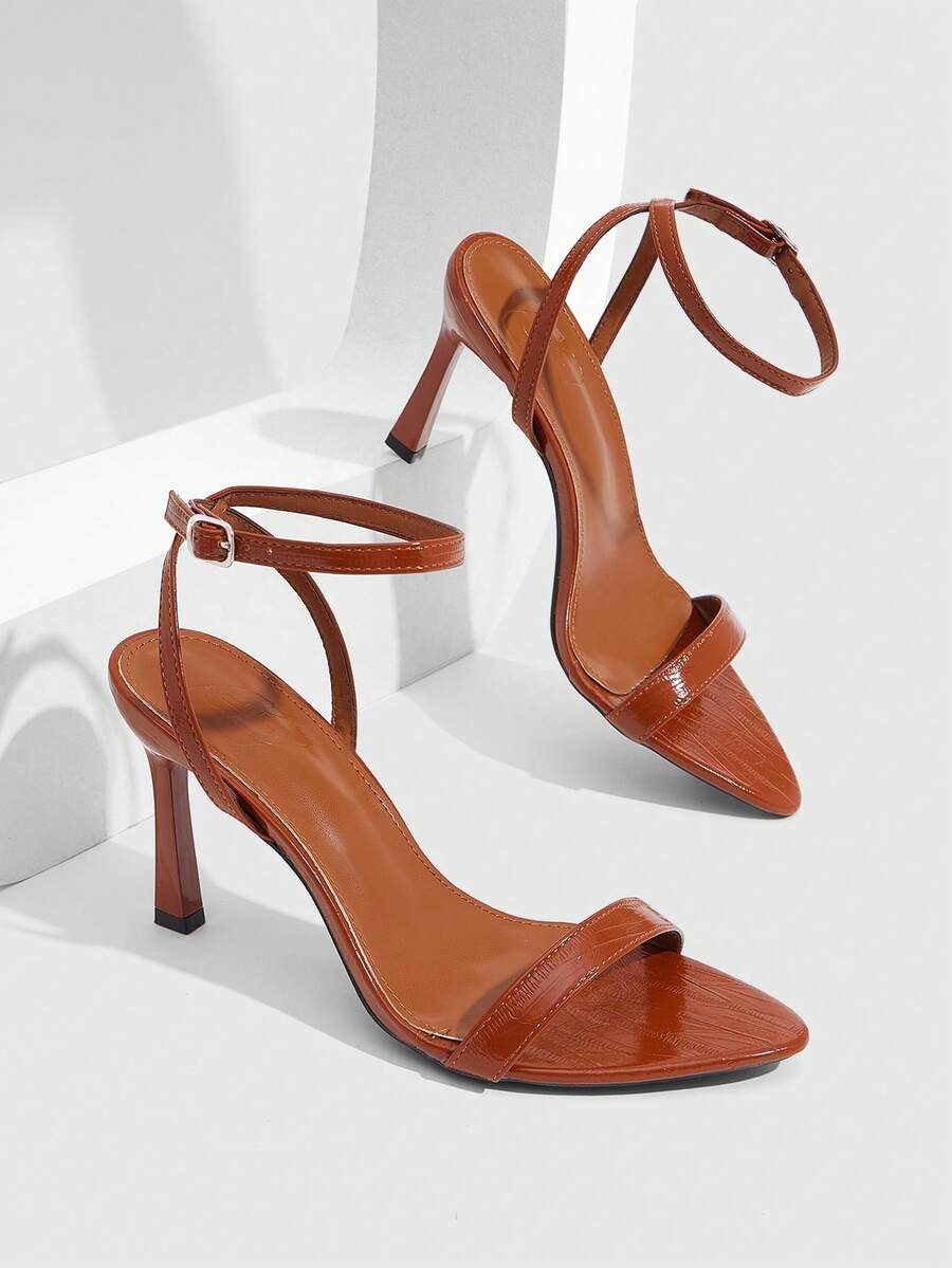 Women's open toe high heel sandals with stiletto heel and buckle ankle strap