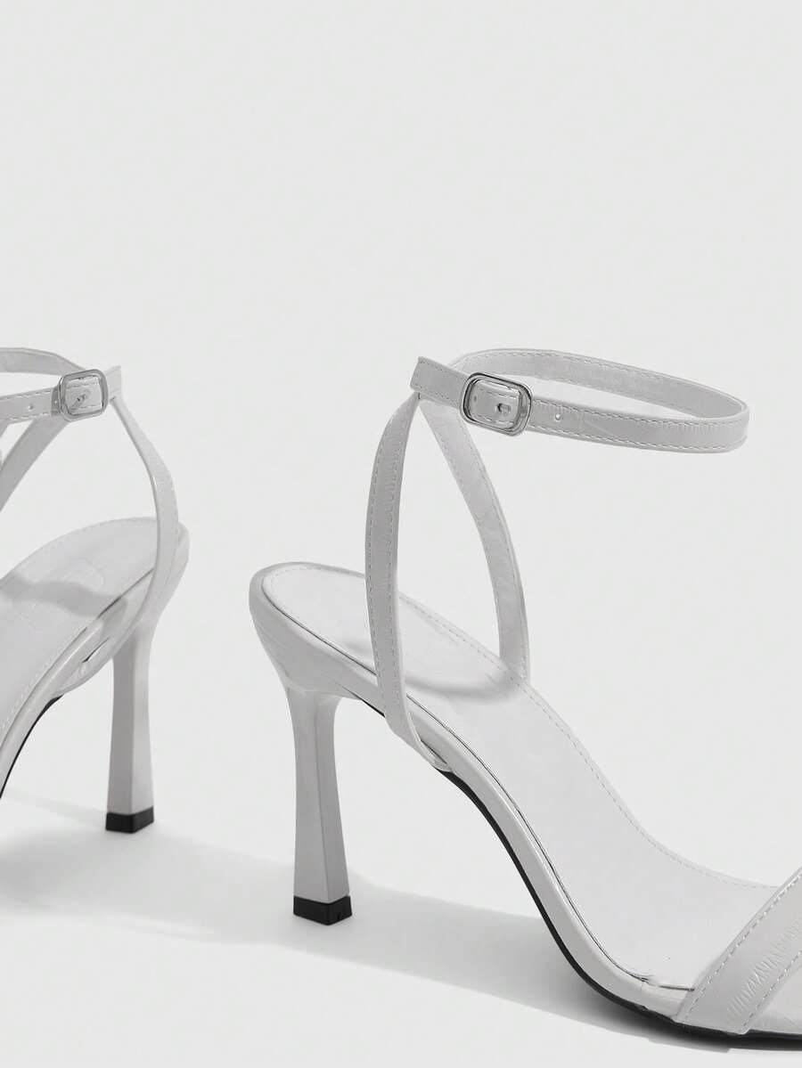 Women's open toe high heel sandals with stiletto heel and buckle ankle strap