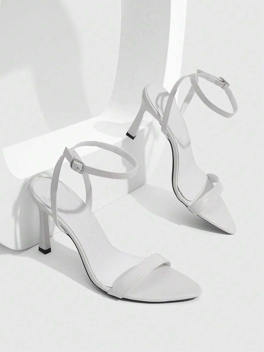 Women's open toe high heel sandals with stiletto heel and buckle ankle strap
