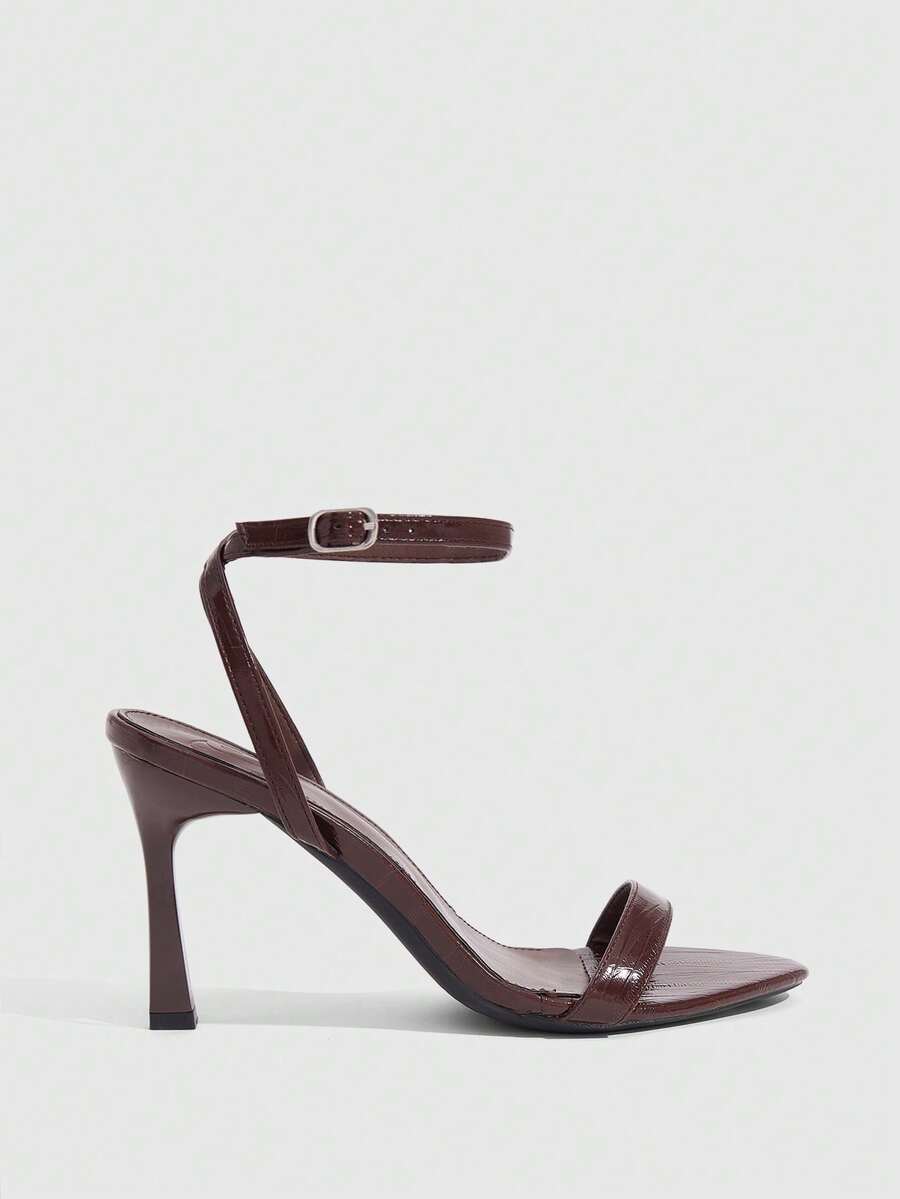 Women's open toe high heel sandals with stiletto heel and buckle ankle strap