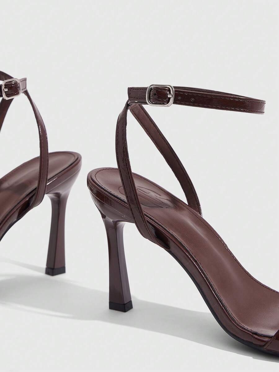 Women's open toe high heel sandals with stiletto heel and buckle ankle strap