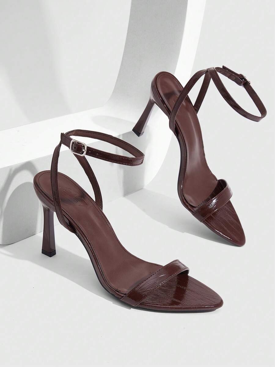 Women's open toe high heel sandals with stiletto heel and buckle ankle strap