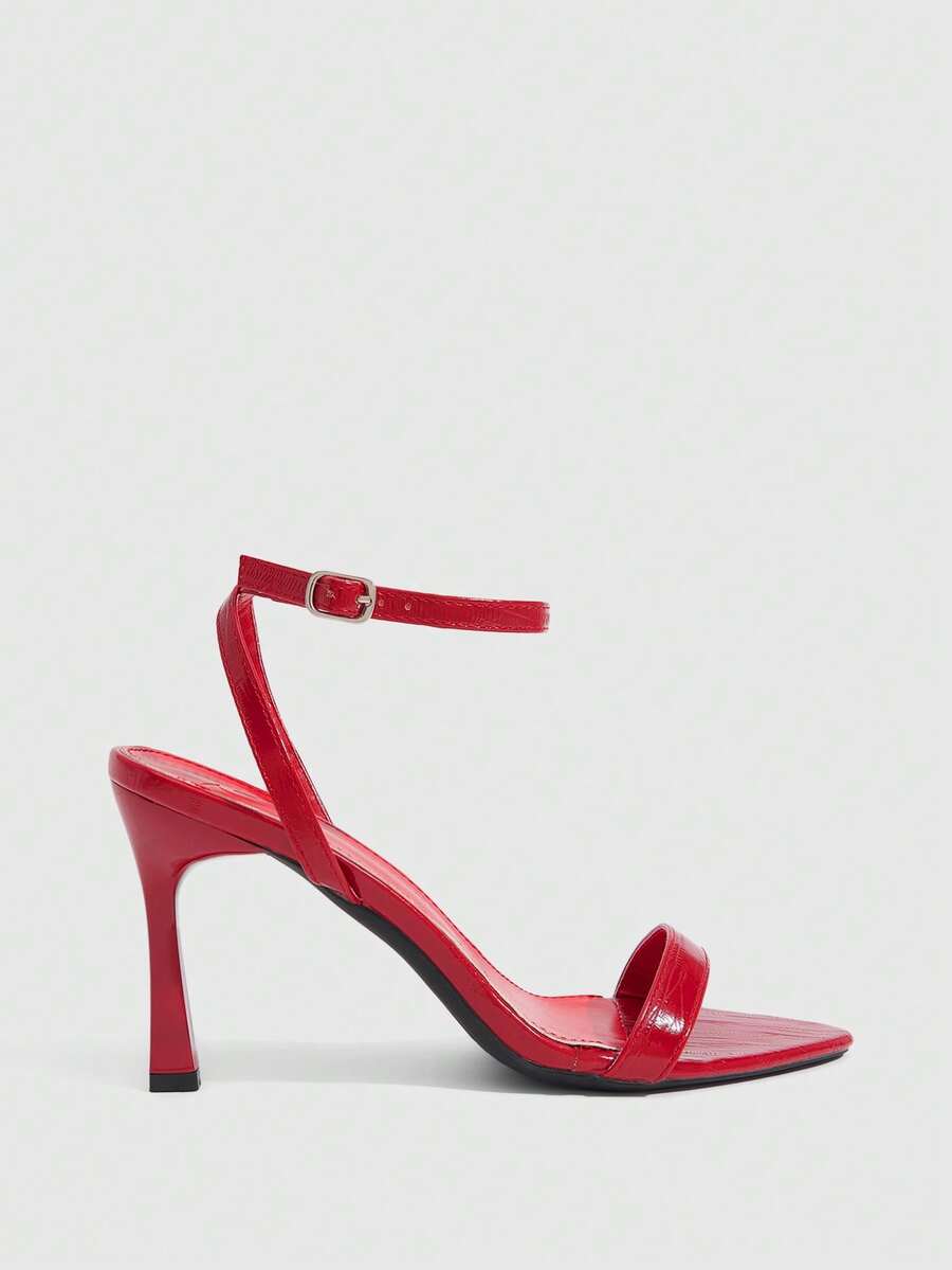 Women's open toe high heel sandals with stiletto heel and buckle ankle strap