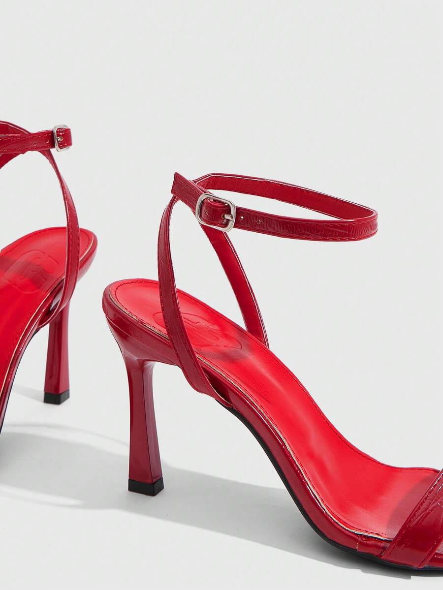 Women's open toe high heel sandals with stiletto heel and buckle ankle strap