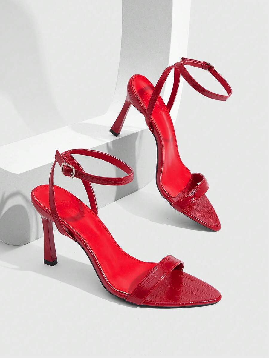 Women's open toe high heel sandals with stiletto heel and buckle ankle strap