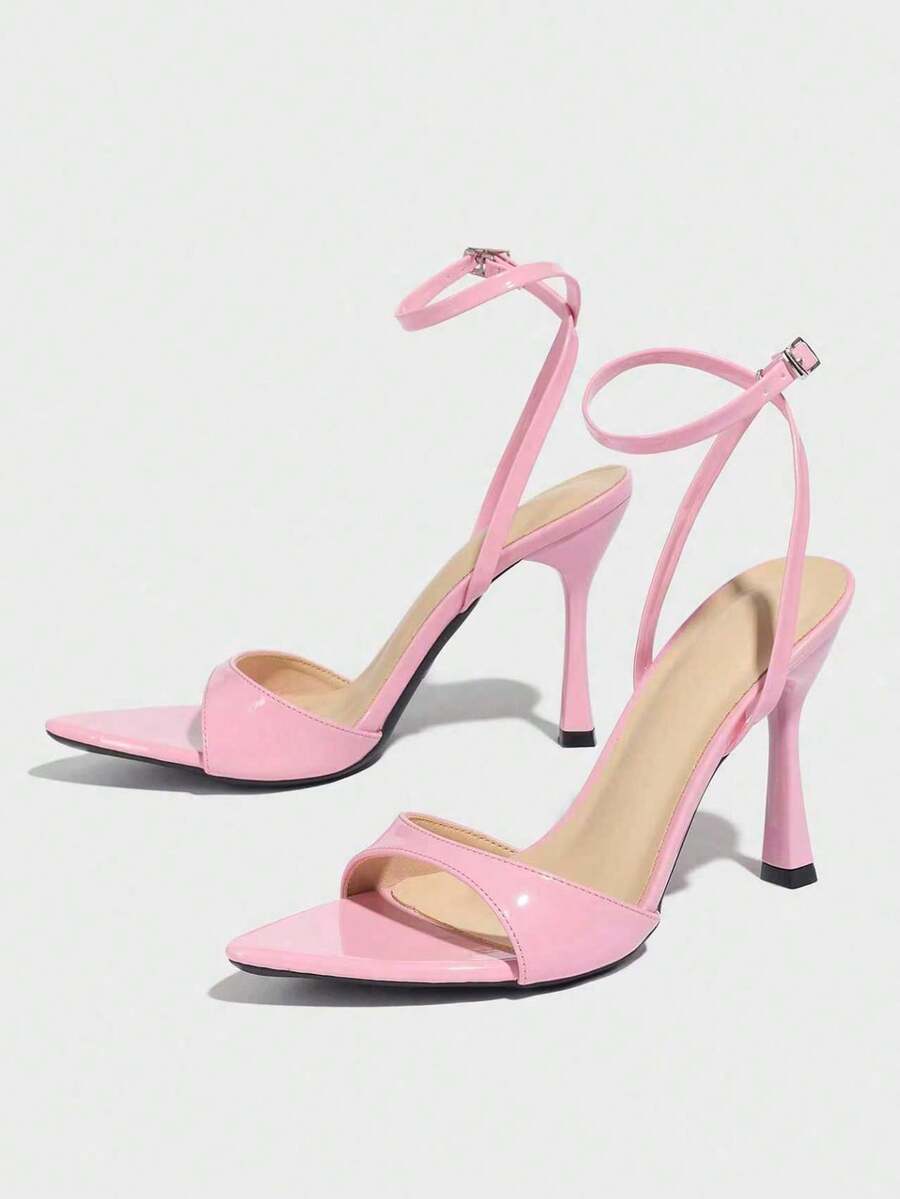 Women's open toe high heel stiletto sandals with sleek slingback buckle strap