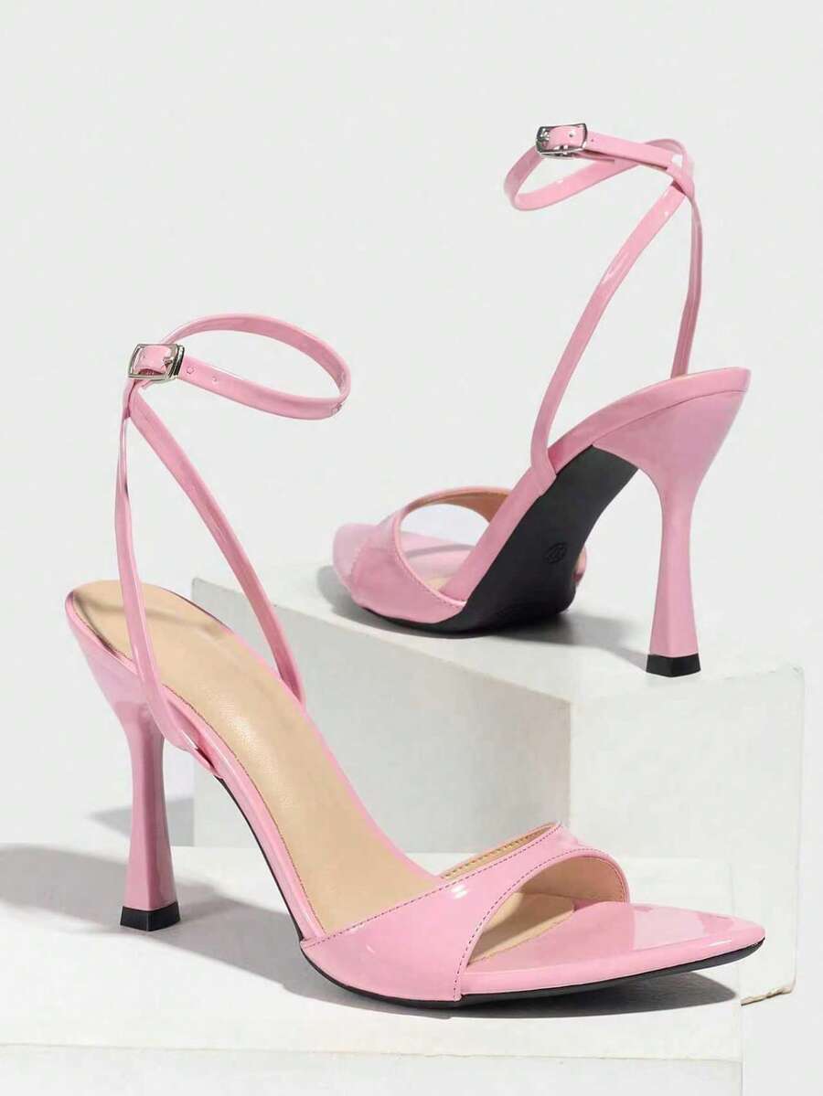 Women's open toe high heel stiletto sandals with sleek slingback buckle strap