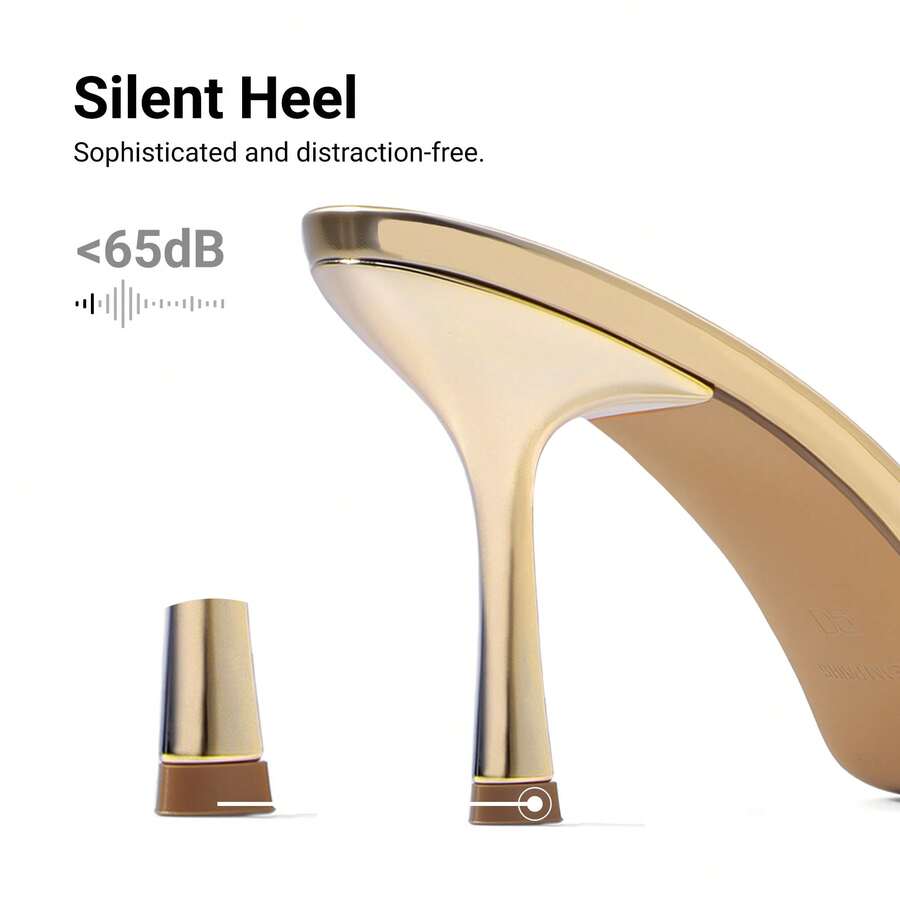 Women's pointed peep toe high heel sandals featuring a sleek stiletto heel, slip-on mule design, and smooth faux leather finish.