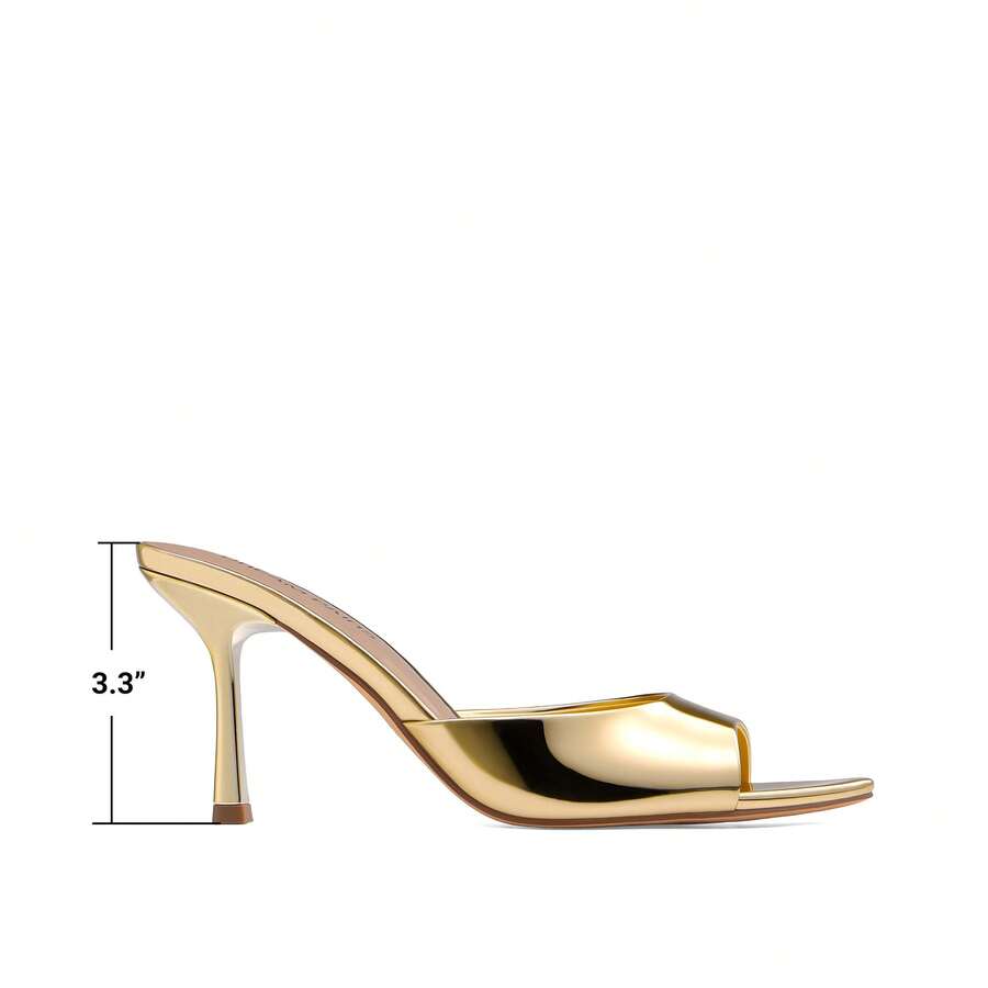 Women's pointed peep toe high heel sandals featuring a sleek stiletto heel, slip-on mule design, and smooth faux leather finish.