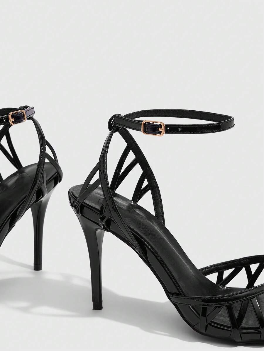 Women's open-toe high-heeled sandals with cross straps and stiletto heel
