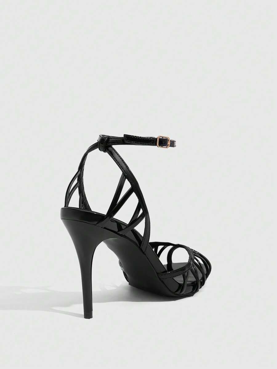 Women's open-toe high-heeled sandals with cross straps and stiletto heel