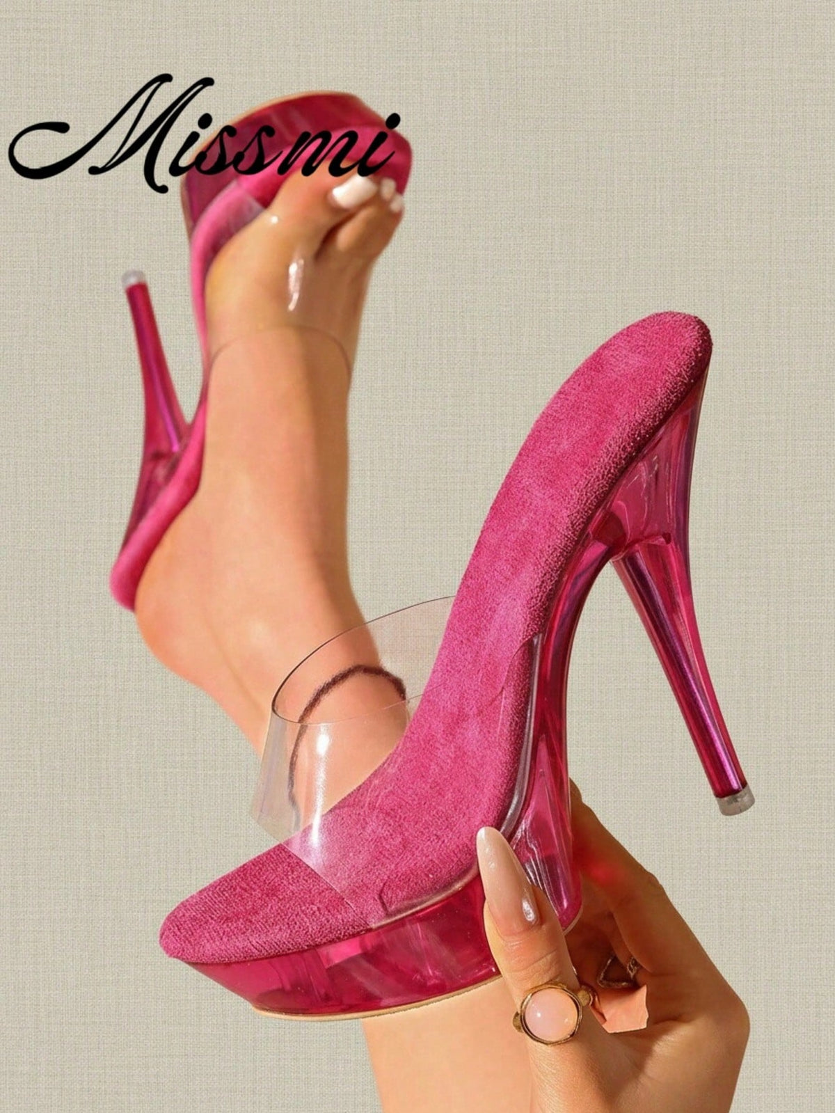 Transparent chunky heel platform slide sandals for women featuring clear PVC upper, open toe design, and ultra high heels.