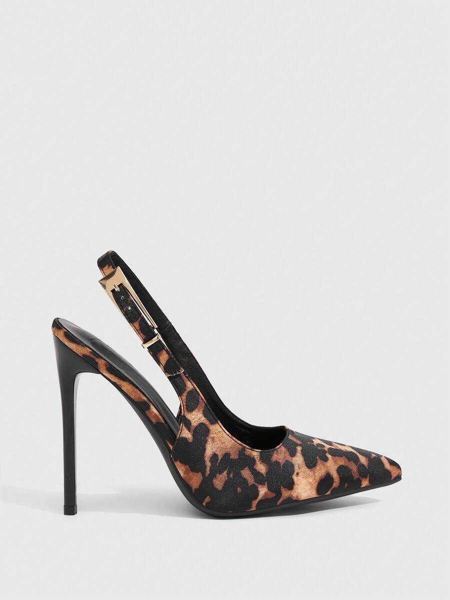 Pointed toe stiletto high heel evening party pumps featuring an ankle strap with buckle closure.